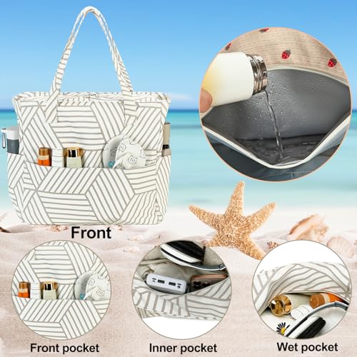 Image of Waterproof Beach Tote Pool Bags for Women Ladies Extra Large Gym Tote Carry On Bag With Wet Compartment for Weekender Travel