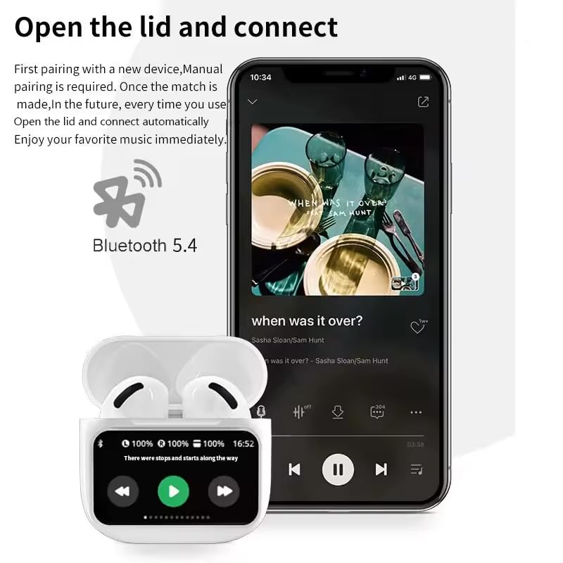 Image of Touch-Screen Bluetooth 5.4 Wireless Earbuds HiFi Stereo Sound Ergonomic Design IPX7 Waterproof 4-40 Hour Long Playtime Multi-Function Headphones Compatible with Android /iOS