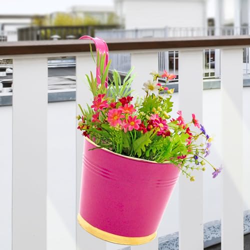 ecofynd 7 Inches Halley Railing Planters for Balcony, Hanging Pots for Plants, Wall Hanging Decorative Planters for Vertical Garden, Pack of 1 (Pink)