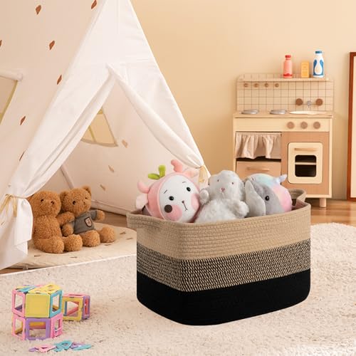 Image of OIAHOMY 30L Storage Basket Large Blanket Basket Living Room Black & Brown