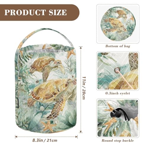 Image of ElliTarr Crochet Bag Yarn Bag with Handle Portable Knitting Project Bag Travel Yarn Storage Organizer Holder Case Sea Turtle Starfish Plants