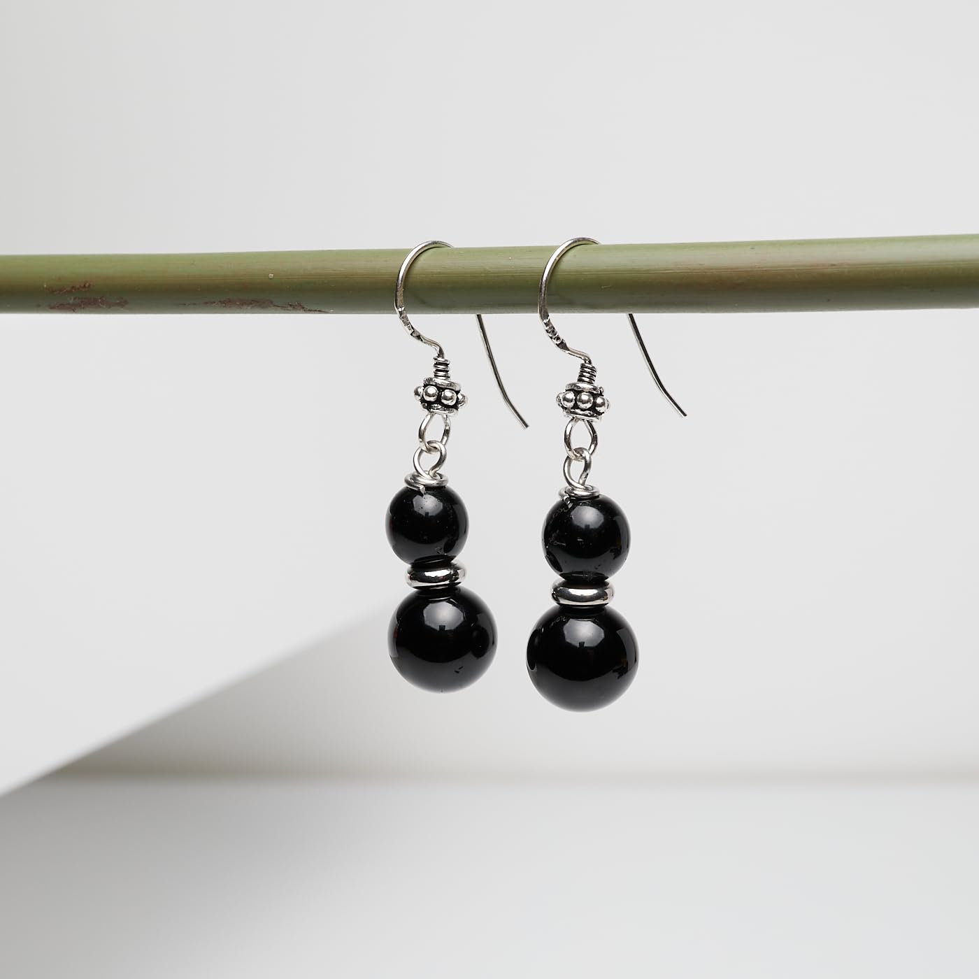Pendientes colgantes de plata de ley con cuentas dobles de piedras preciosas naturales para mujer