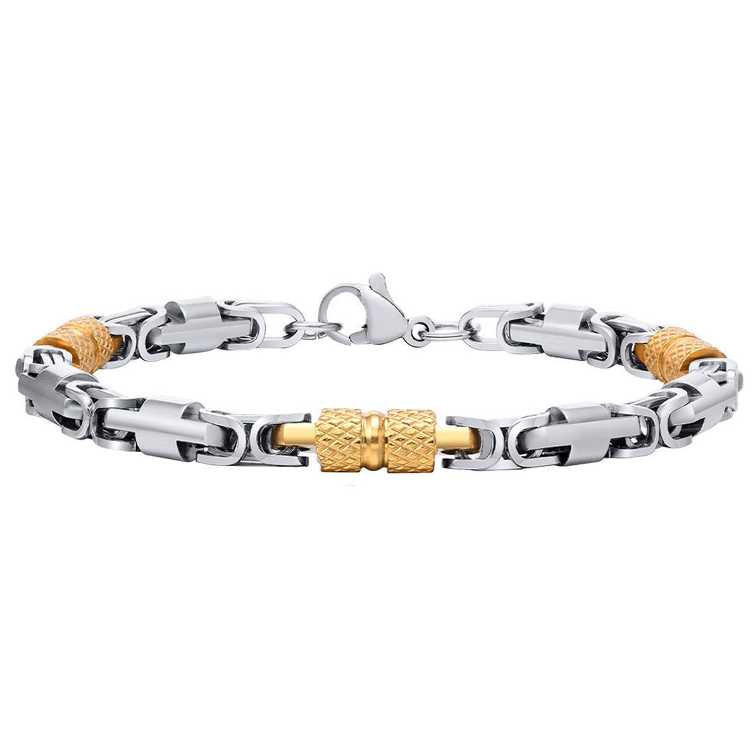 Silver & Gold Plated Link Chain Pattern Openable Bracelet Jewellery for Men & Boys-image-11