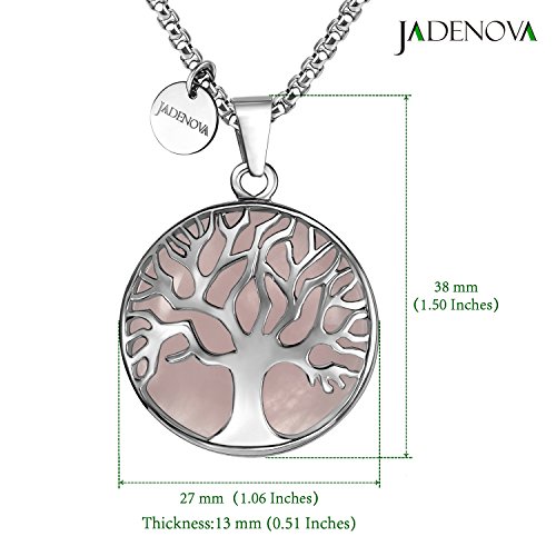 Jadenova JA17JN080011-N Family Tree Necklace Tree Of Life Natural Rose Quartz Gemstone Crystal Pendant Necklace 24 Inches Stainless Steel Chain thumb #3