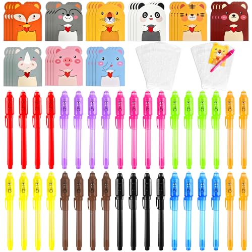 DazSpirit 36PCS Invisible Ink Pens with UV Light, Spy Pens with Animal Cards & Goodie Bags, Party Favors for Kids 8-12, Classroom Prizes, Stocking Stuffers