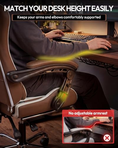 Image of Dowinx Ergonomic Gaming Chair with Footrest & Massage Lumbar, 2D-Linkage Armrests for Computer Chair 330lbs with Headrest Pillow for Office, Home, Streaming and Long Gaming Sessions, Fabric Brown