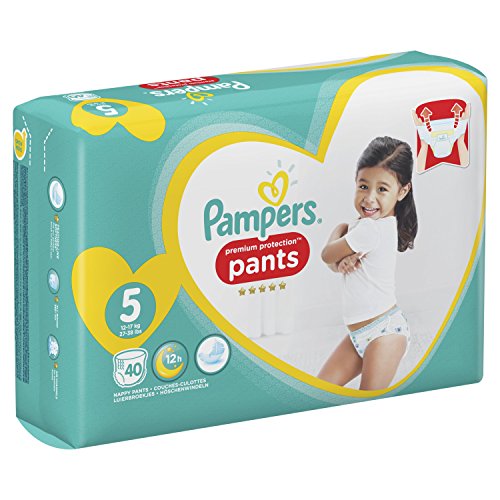 PAMPERS Premium Protection Pants tamaño 5 para 12-17 kg, 40 Pañales, 2 unidades (2 x de 40 unidades)