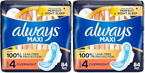 Image of Always Maxi Overnight Pads with Wings for Women, Size 4, Overnight Absorbency, Unscented,84 Count (Pack of 2)