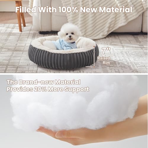 Image of 23 inches Donut Dog Bed for Small Dogs - Calming Round Puppy Bed with Removable Cover, Washable Milk Plush Faux Fur Pet Bed for Cats, Fits Pets up to 15 lbs(Charcoal,Small)