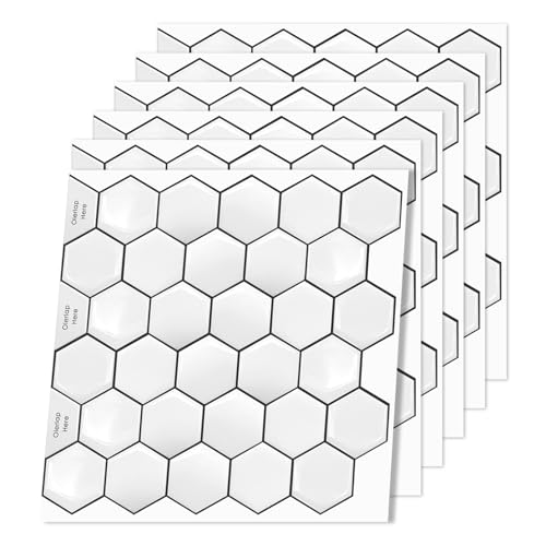 imposyu 6 Piezas Vinilos Azulejos en Forma de Panal Baldosas Adhesivas Pared 30 x 15 cm Azulejos Adhesivos Cocina y Baño, Color Blanco
