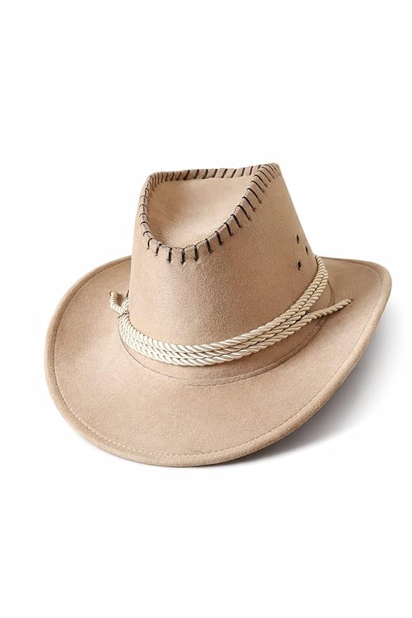 Image of Western Cowboy Hat for Men & Women | Classic Western Style Hat with Braided Band | Lightweight & Comfortable | Outdoor, Party & Travel Wear | Tan