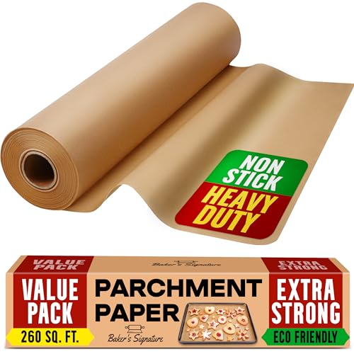 Comparison: Best Parchment Paper For High Heat 2 260 Sq.Ft Unbleached Parchment Paper for Baking – Roll with Cutter, Heavy Duty Non-Stick Brown Parchment for Baking, Cooking, Grilling, Steaming and Air Fryer, 15in x 210ft by Baker’s Signature