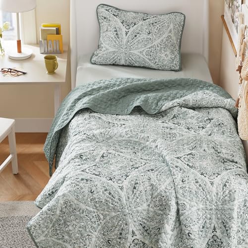 Comfort Spaces Gloria Boho Twin XL Quilt Set 2 Piece for Summer Green