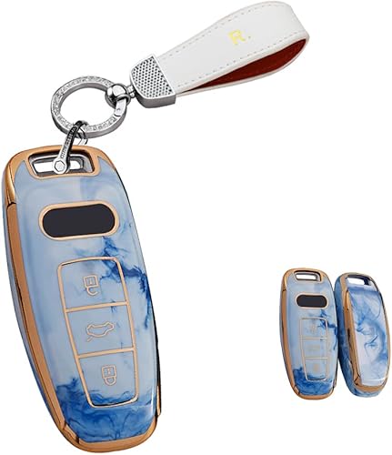 HIBEYO Funda para llavero de automóvil para Audi Q7 A6 A8 S6 A7 S7 E-Tron RS6 RS7 Q8 SQ8 SQ7 TPU Funda para llave de TPU Accesorios 2022 - Azul