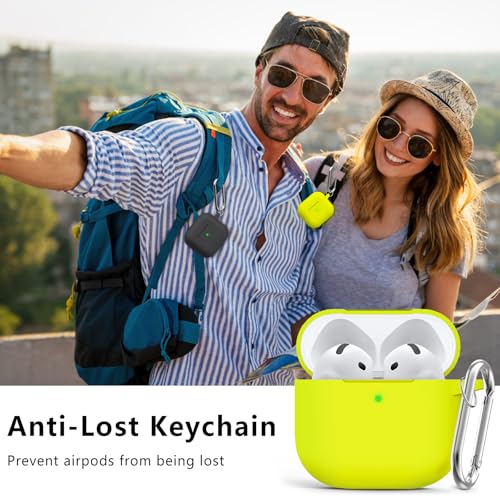 Image of Ljusmicker for AirPods 4 Case 2024 with Cleaner Kit,Fluorescent Green | Soft Silicone Protective Cover for Apple AirPods 4th Generation Case with Keychain for Women Men,Shockproof