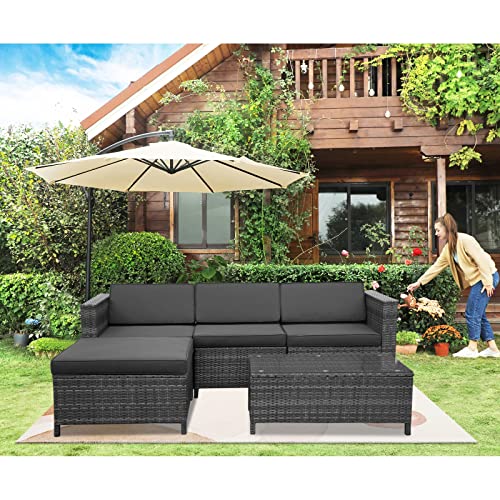 Mayincolor Outdoor Patio Sectional Furniture Set, 5 Piece Weather Resistant Rattan Outside Couch, Waterproof Conversation Sofa Wicker Patio Furniture Set For Balcony, Porch, Backyard, Deck, Garden #TOP1