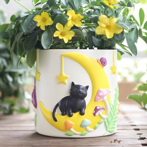 GUGUGO Moon Cat Flower Pots, Cute Unique Rainbow Planter with Dra...