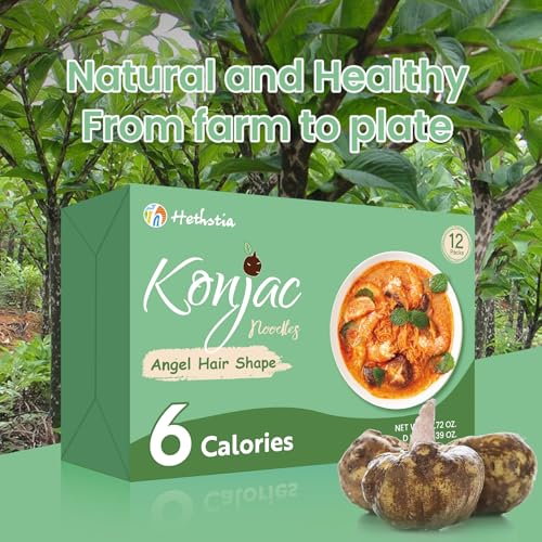 Image of Hethstia Konjac Noodles Angel Hair, 12 Pack Shirataki Noodles, Low Calorie, Low Carb, Sugar-Free, Gluten-Free, Keto and Paleo Friendly, Vegan, Healthy Konjac Pasta
