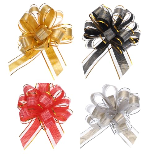 Uxcell 20pcs 9 Inch Extra Large Pull Bow Gift Wrapping Bows Ribbon Organza for Wedding Baskets Presents Christmas Party Red/Gold/Silver/Black