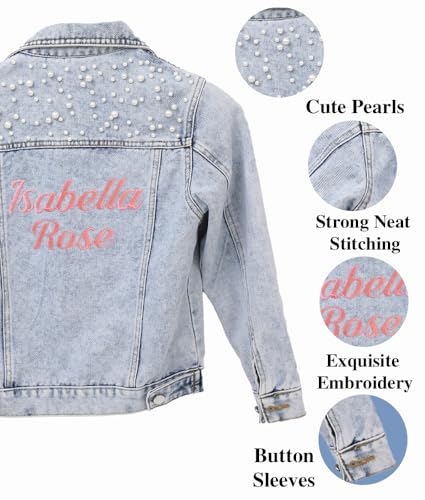Personalized Embroidered Girls Jean Jacket, Customized Kids Pearl Jean Jacket with Name, Cute Toddler Coat for Flower Girls Gifts for Wedding, Birthday, Family Wear for Mother & Kids4
