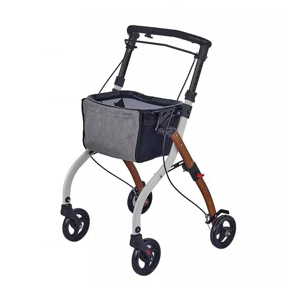 Andador para personas mayores, ligero, fácil de plegar, ajustable, adecuado para ancianos, pacientes de rehabilitación, plegable de aluminio, cuatro muletas, andador pensado
