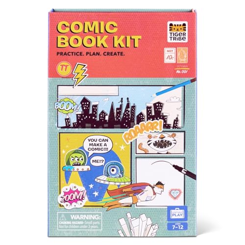 Tiger Tribe Comic Book Kit for Kids Creative Activity Set with Step-by-Step Guide Stationery Blank Pages Stickers for Children & Tweens