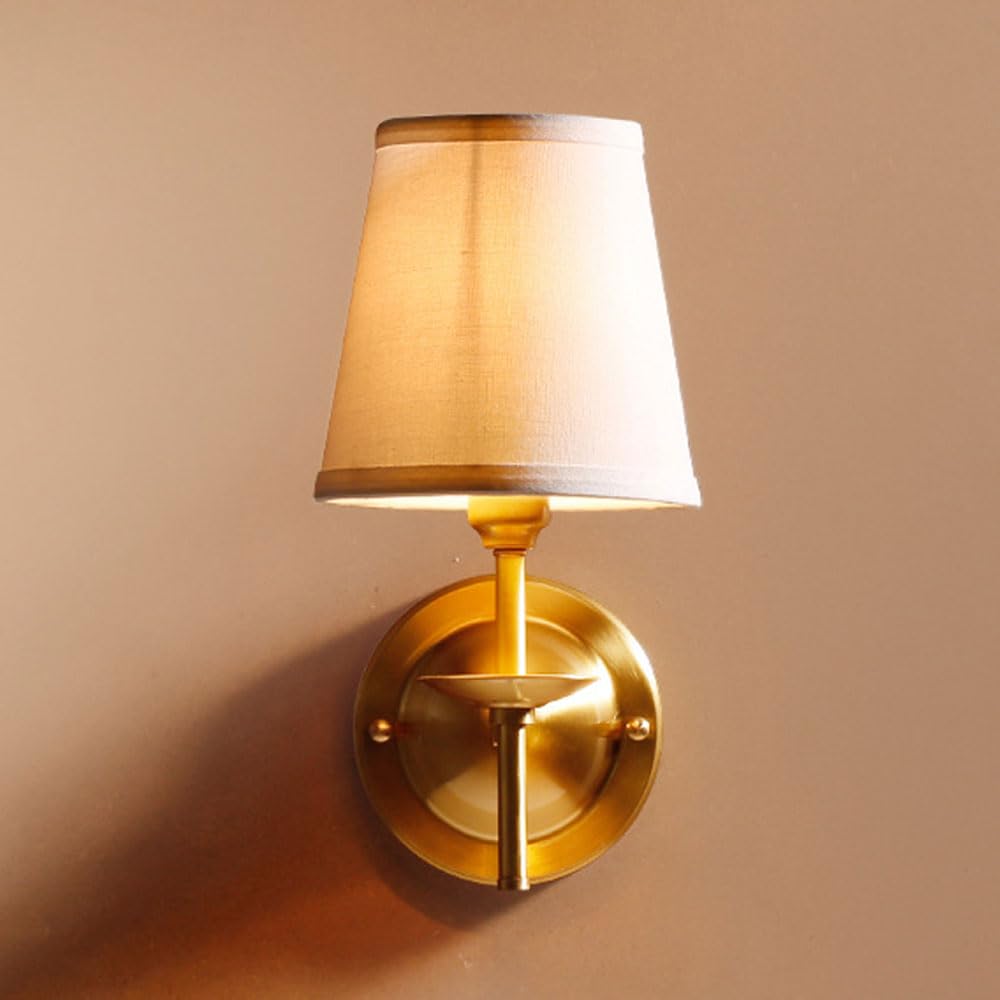 MESOVFCA European Minimalist Style White Wall Lamp Fabric Lampshade - Elegant Indoor Lantern for Bedroom and Corridor(Pair of Light Fixture)