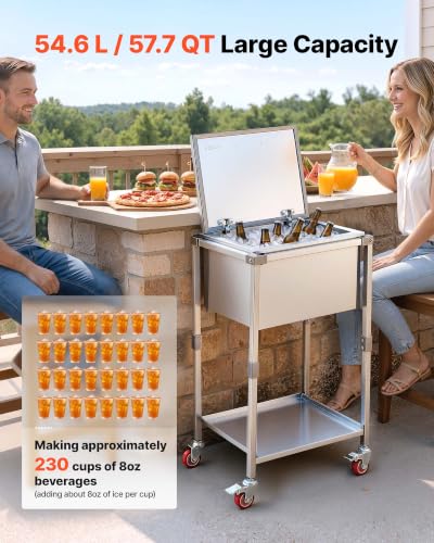 Image of VEVOR Commercial Ice Bin, Underbar Ice Bin, Stainless Steel Ice Chest with Sliding Lid, Bottle Holders, Adjustable Bullet Feet, Cooler Cart Cocktail Unit for Bar Restaurant Pub