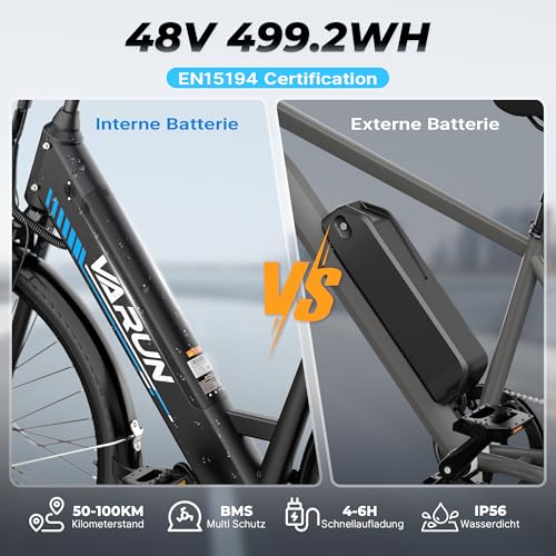 VARUN E Bike, 28 Zoll E-Bike Herren Damen mit 48V 499.2 Wh Akku, Bis zu 100 KM, 250W 55Nm Motor, Elektrofahrrad E-Fahrrad mit 7-Gang, 5 Modi, Tempomat Modus, City Ebike für Pendeln, Trekking – Bild 3