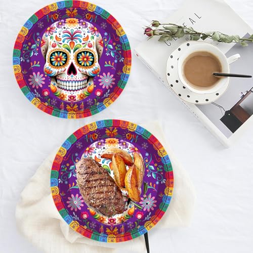 50 Platos de Papel Día de los Muertos 7 Pulgadas Morado miniatura 4
