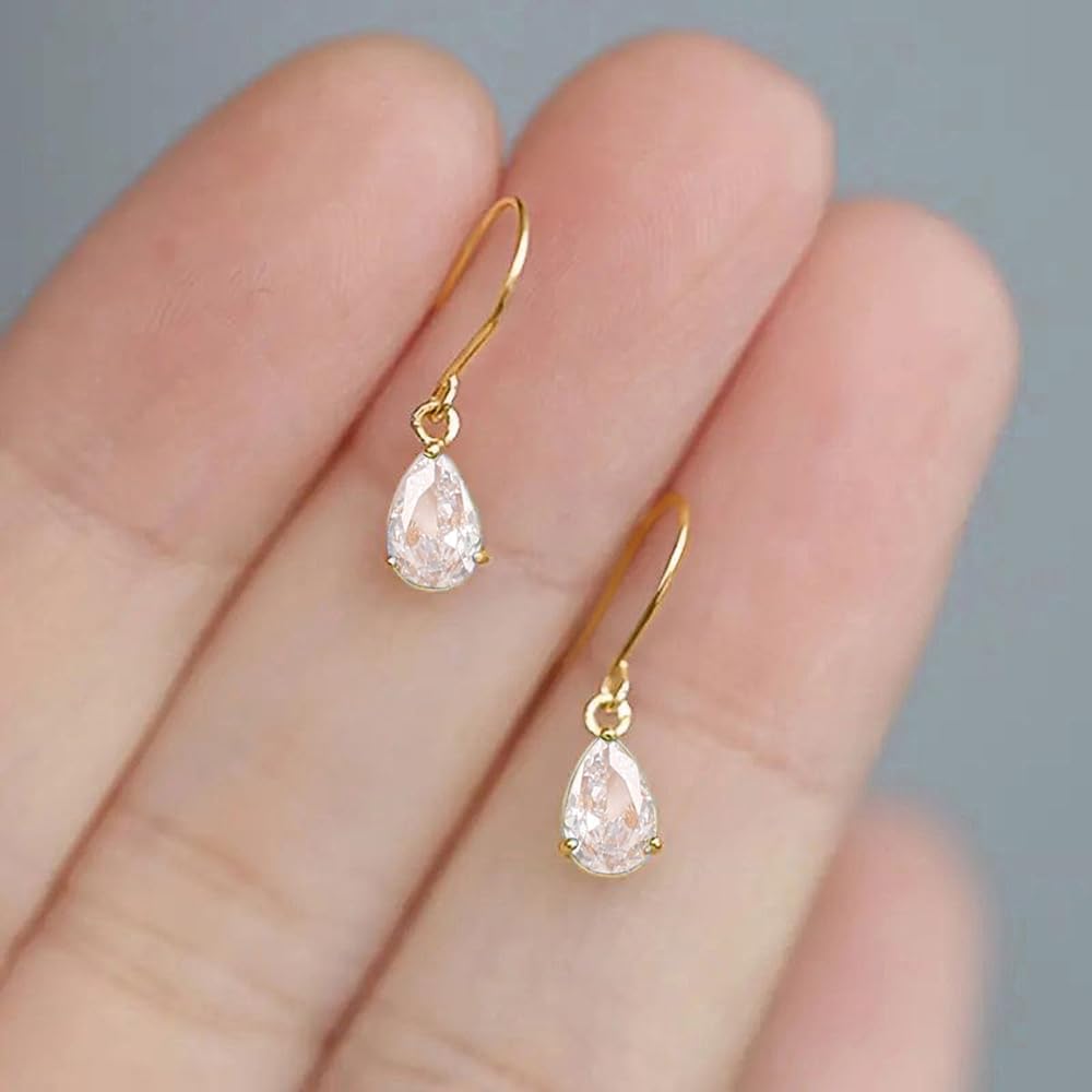 Dainty Drop Earrings with Pear CZ for Women Romantic Jewelry