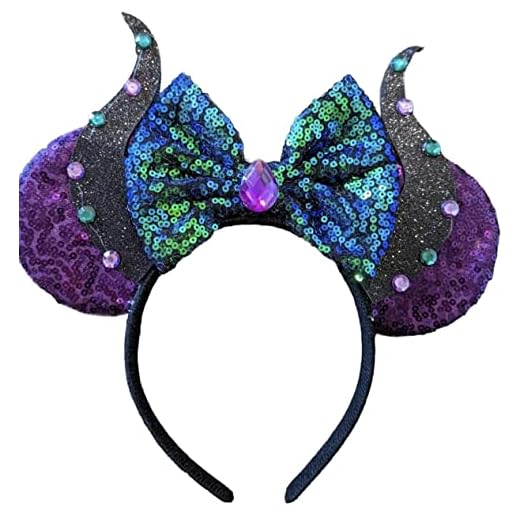 CLGIFT Maleficent Inspired Ears, Purple Minnie Ears, Halloween minnie ears, Rainbow Sparkle Mouse Ears,Classic Red Sequin Minnie Ears (Maleficent)