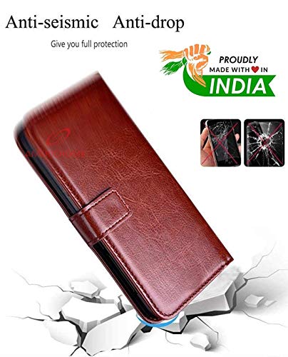 Image of Inside Rubber TPU with Card Pockets Magnetic Closure Protection Compatible with Vivo Y33S, V2109 (Brown)