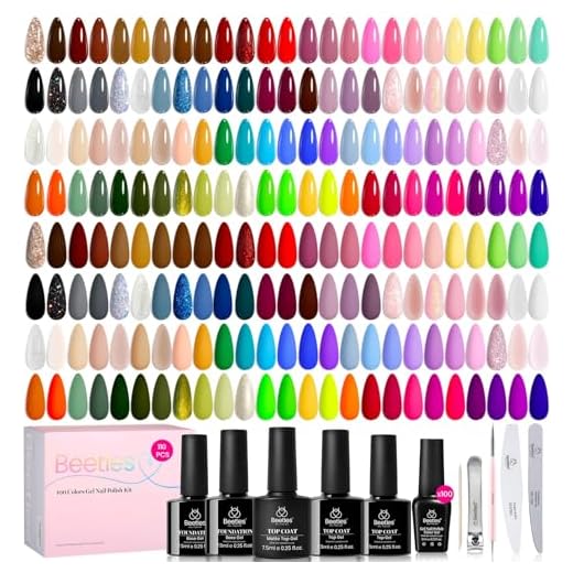 Beetles 110 PCS Gel Nail Polish Set, 100 Colors Infinite Inspiration All Season Red Brown Green Black Gel Polish with 5Pcs Base Top Coat Soak off UV Gel for Manicure Lovers DIY at Home Gifts for Women