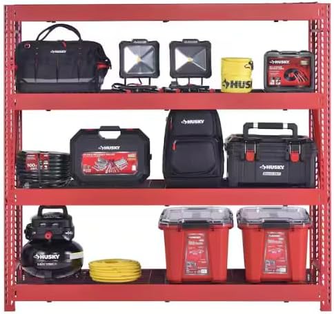 Husky 4-Shelf Metal Industrial Garage Storage Shelving Unit, Red, 77x72x24 Inches, Heavy-Duty Steel, 2500 lbs per Shelf