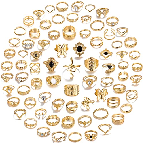 78 PCS Vintage Gold Knuckle Rings Set, Stackable Joint Finger Rings for Women, Bohemian Midi Rings, Boho Butterfly Snake Crystal Stacking Rings Pack