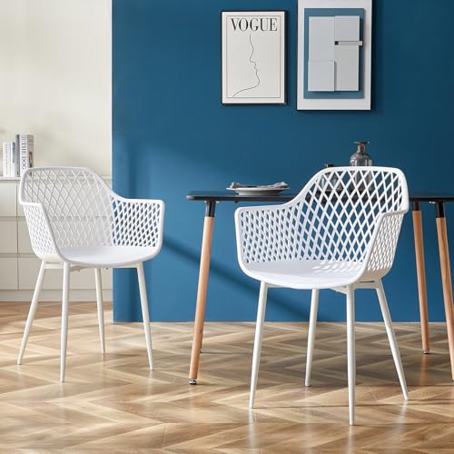 buybyroom Gartenstühle 2er Set, Gartensessel mit Armlehne, Outdoor Stuhl Lounge Sessel, Terrassenstühle Balkonstühle Gartenstühle 120 kg belastbar, Weiß