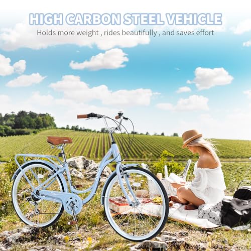 Bggfnz 26 Inch Womens Beach Cruiser Bike Bicycles For Women With Adjustable Seat Bike, 7 Speed Commute Bike For Women Adults, Complete Cruiser Bikes Womens Bicycle thumb #1