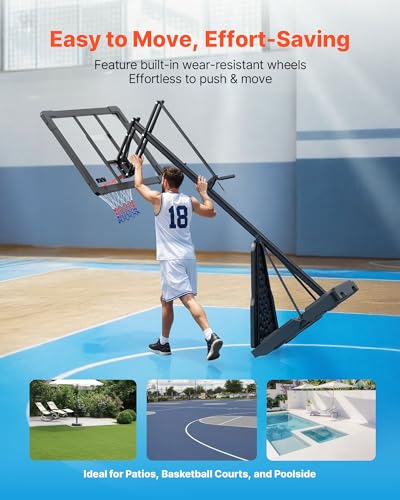 Image of VEVOR Basketball Hoop, Basketball Hoop 44 48 50 54 Inchs PC Backboard, 4.4-10FT Height Adjustable, Basketball Portable Hoop& Goal, Indoor /Outdoor Classic Basketball Court, Teen Adult School Park