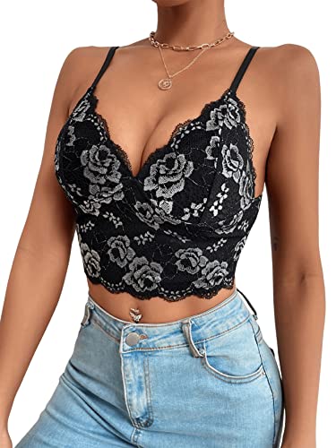 SheIn Damen Bauchfrei Camilose Top Spitze Cami Crop Tops Spitzentop...