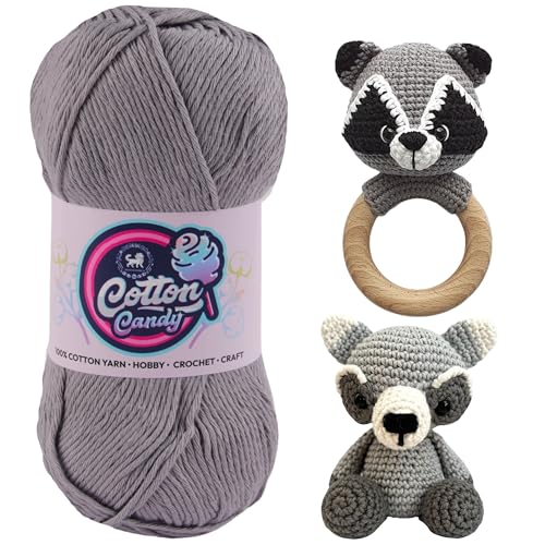 Image of NESTNHAVEN Cotton Candy 100% Cotton Yarn - (100g, 185 Meters) - Luxury Yarn for Crochet, Amigurumi, Embroidery, Toys, Garments, Flowers and Hobby, Projects. (Grey) | (300 Gm)