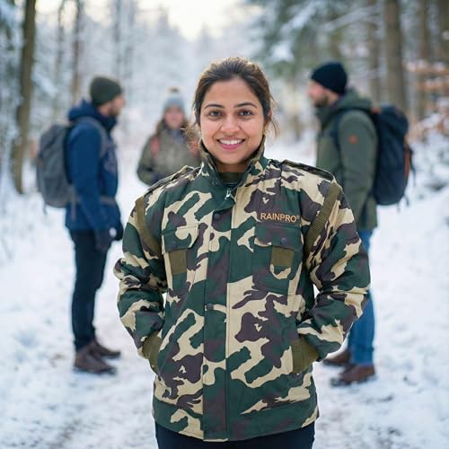 Image of BIKEBLAZER RAINPRO Camouflage Winter Jacket for Men with Hood | Heavy Padded Warm Jacket | Windproof, Cold Weather Outdoor Army Style Jacket