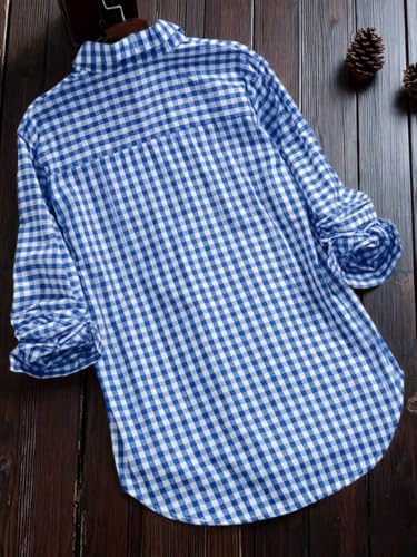 Image of OOMPH! Women Checked Smart Casual Shirt | Women's Gingham Check Shirts | Full Sleeve Button-Down Casual Westernwear for Women | Smart Fit Office Wear Top