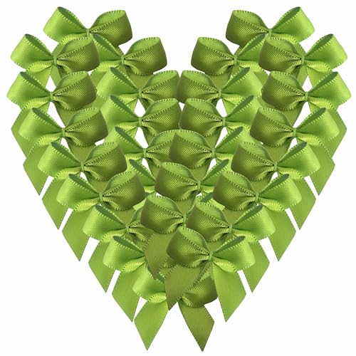 Micomon 50pcs 1.2-Inch Light Green Mini Satin Ribbon Bows for Crafts Polyester Apple Green Double Face Small Appliques for Sewing, Scrap-Booking(Light Green)