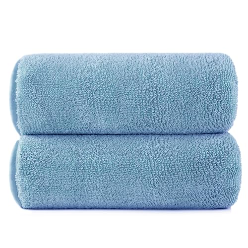 POLYTE Terry Twist Weave Microfiber Oversize Quick Dry Lint Free Bath Towel,152.4 x 76.2 cm, Pack of 2 (Blue) POLYTE Terry Twist Weave Microfiber Oversize Quick Dry Lint Free Bath Towel,152.4 x 76.2 cm, Pack of 2 (Blue)