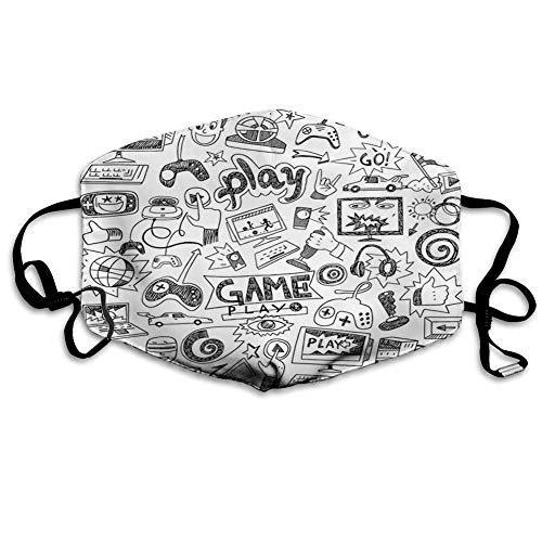 Komfortable Winddichte Videospiele Monochrome Skizze Stil Gaming Design Racing Monitor Gerät Gadget Teen 90 'sWhite und BlackPrinted