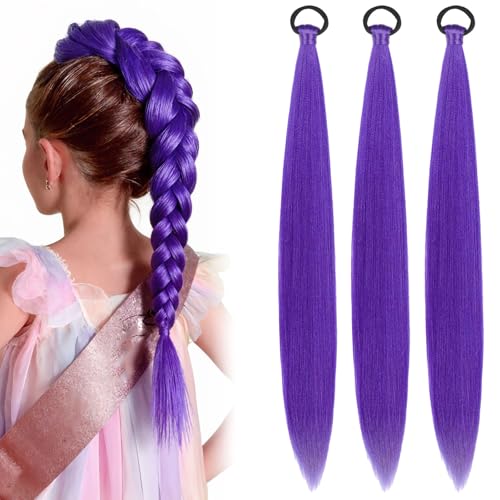 3 Pcs Lila Haare zum Einflechten Länge 65cm Lila Geflochtener Zopf Purple Hair Vorgedehntes Flechten Geeignet für Anime Conventions Mottopartys Halloween Und Bühnenauftritte