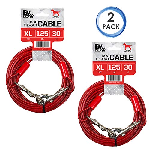 image for BV Dog Tie Out Cable 30 Feet - Heavy Duty Dog Lead Up to 125 Pounds - 