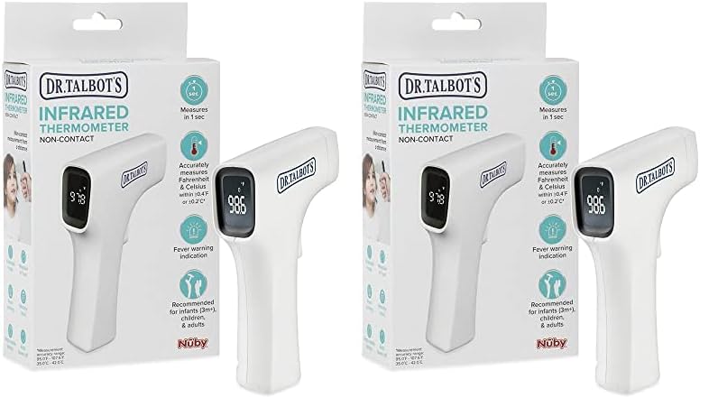 Dr. Talbot's Easy Handle - Termómetro infrarrojo sin contacto con pantalla LED, indicador de advertencia de fiebre, lectura precisa en 1 S para