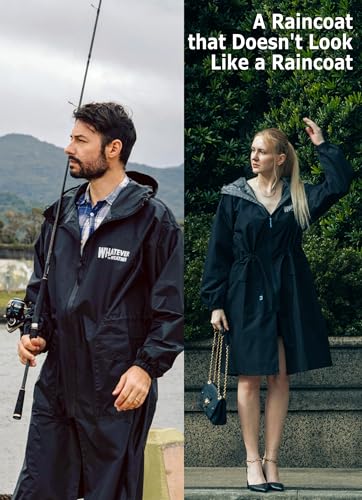 Whatever the Weather Unisex Long Raincoat, Lightweight Rain Jacket Waterproof, Packable Rain Slicker Hood for Men Women2